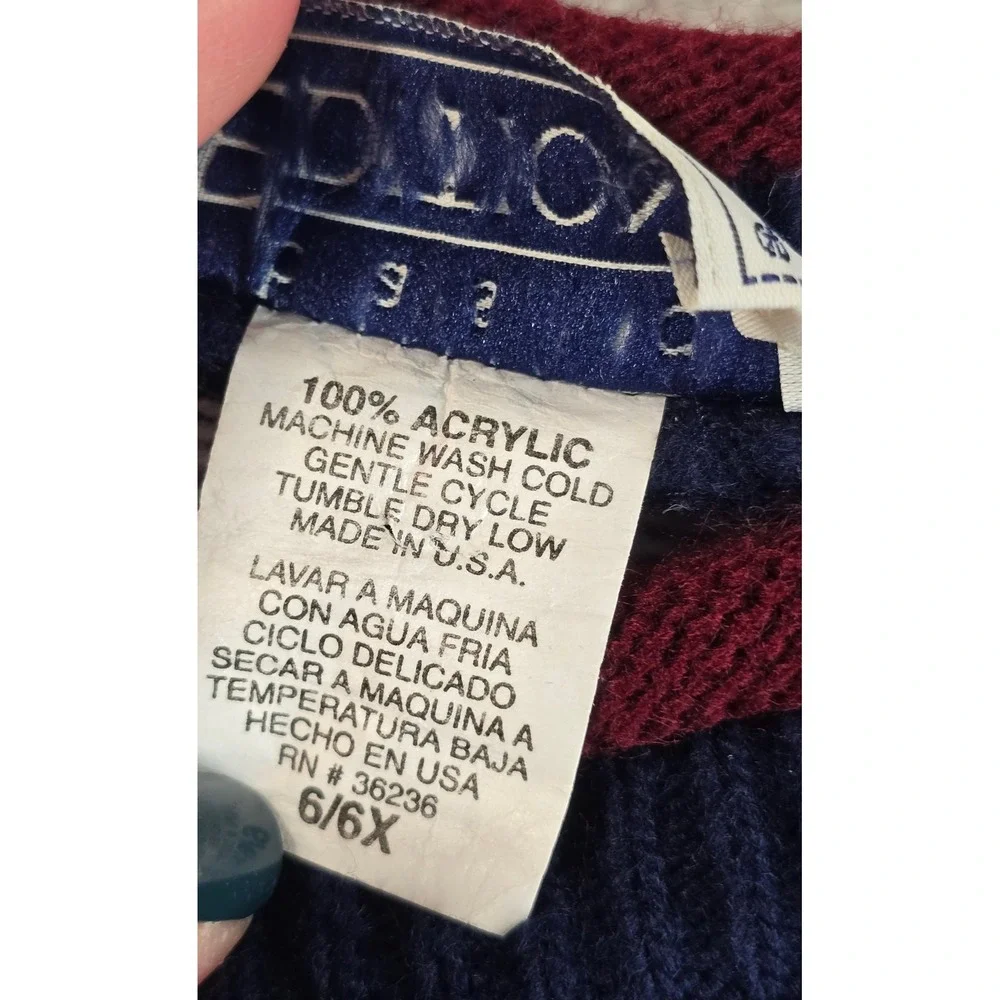 Vintage 90s Basic Editions Knit Sweater Kids 6/6X Navy Blue Teddy Bear Christmas